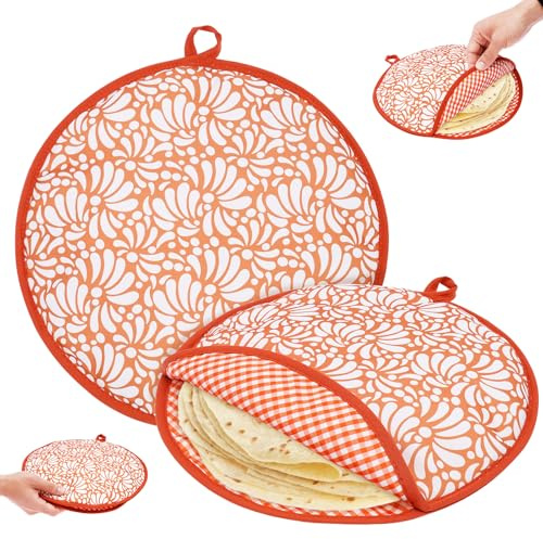 2Pcs 30cm Tortilla Warmer Heat Container Microwave Safe Polyester Tortilla Warmer Holder Insulated Cloth Holders for Naans, Chapati, Corn Flour Tortillas, Pancake, Flat Bread(Style 2)