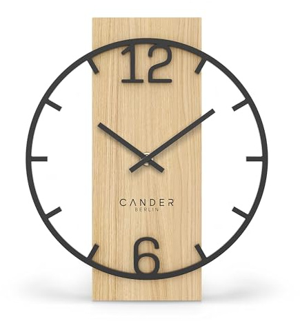 Cander Berlin Melora bordsklocka tyst 20 cm metall trävisare utan tickande ljud modern svart vardagsrum kök vintage