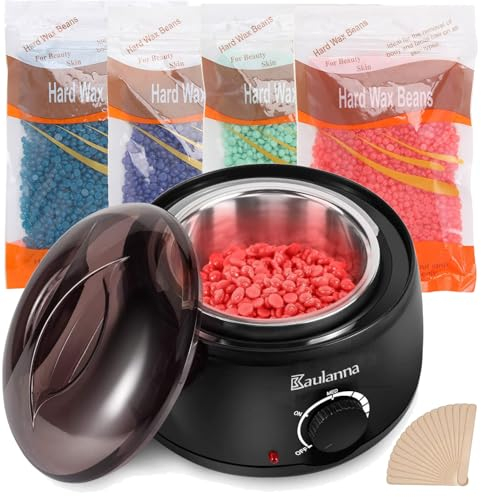 Waxing Wachswärmer set - wachsmaschine enthaarung - für Haarentfernung Perlen - Wax Warmer Kit- with 400g Wax Beads, 10 Wooden Spatulas mit Silikonschale