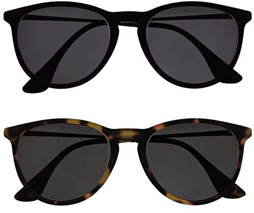 OPULIZE Jet Sonnen Leser Brille 2er Pack Stilvoller großer Designer-Rahmen Kratzfest Getönte Linse UV400-Schutz Schwarzgummierte Vorderseite Schildpattbraune Herren Damen SS96-12 +1.00