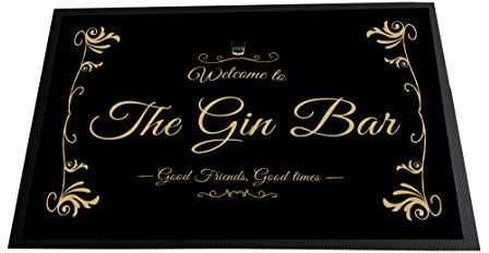 Artylicious The Gin Bar Tapis de porte fantaisie avec imprimé noir et or 60 x 40 cm
