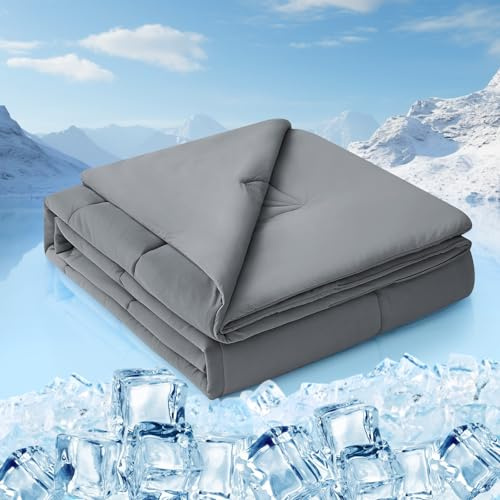 Luxear Edredón de Verano Doble Cara de 150 X 200 cm,Es una Manta de Enfriamiento Automático el Verano Que Contiene Fibra de Enfriamiento ARC-Chill Q-MAX>0,5, HIPO alergénica,Suave y Transpirable,Gris
