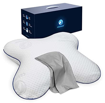 Ergonomisches Schmetterlingskissen für Seitenschläfer aus Memoryschaum. Orthopädisches Memory Foam Seitenschläferkissen. Nackenkissen zur Entspannung der Halswirbelsäule, 56x48 cm, mit grauem Bezug