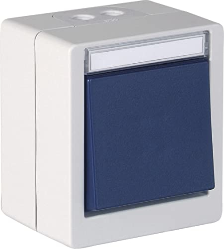 OPUS RESIST Universalschalter Aus/Wechsel hellgrau stahlblau | Wechselschalter IP55 | Robuster Aufputz-Schalter mit großem Anschlussraum | Beschriftungsfeld | 10A 250V