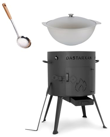 rukauf. SET Utschak, 37 cm + 9 Liter Kasan Kazan aus ALU + Schaumlöffel/Feldküche Gulasch-Kessel Feuer-Ofen Outdoor