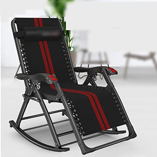 DUNAKE Sonnenliege Klappbar, Schaukelstuhl Outdoor Klappstuhl, Verstellbarer Chaiselongue Stuhl Mit Stahlgestell Abnehmbares Kissen Einzel Freizeitstuhl Schlafsessel Für Erwachsene Wohnzimmer Hof