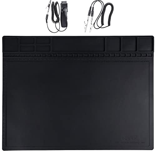 Anti Static Mat for Computer,Laptop,Cellphone,iPad Electronics Repair,HPFIX ESD Soldering Mat Heat Resistant with ESD Wrist Strap and Grounding Cord