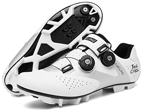Cyklingskor Mäns Utomhussporter Mtb Cykel Sneakers Andningsbara Flat Slip Cykling Sneakers Bekväm Unisex(38, White MTB)