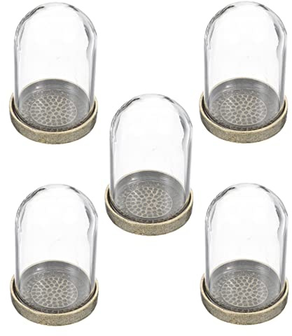 Milisten 5 Sets of Clear Glass Dome Cloche with Rustic Brass Base Miniature Glass Cover DIY Terrarium Container Cloche Bell Jar Display Dome Fairy Light Cover Craft Supplies