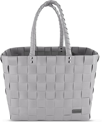 normani® Einkaufstasche Shopper geflochten aus Kunststoff - robuster Strandkorb Vintage Style 38cm x 25cm x 28cm Hellgrau Einheitsgröße