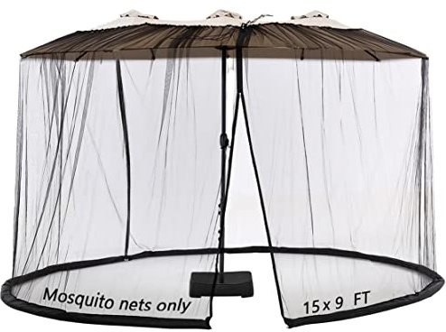 Tiimmgaal Moskitonetz für 4,5 m doppelseitiger Terrassenschirm, Sunbrella-Netz, doppelter Reißverschluss, Wasserrohrboden, verwendet und für Terrassenpavillon, Pop-Up-Baldachin, 28,9 x 28,9 cm,