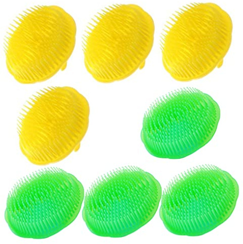Hår hårbotten borstar hårbotten massageapparat exfoliator mjällborste hårbotten skrubbare hårbotten borste schampo borste hår schampo borste för bad 8 st gul grön