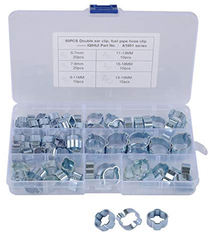 80pcs Double Ear Hose Clamps, Stainless Steel Double Ear O Clips, Air Fuel Hose Pipe Clamp Fasteners Clips