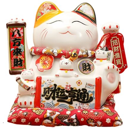 TXYXT Lucky Cat Statue Figurines Chinese Ceramic Lucky Cat Piggy Bank Japanese Money Fortune Cat Gift Decorations for Store Company Opening(CQG9#)