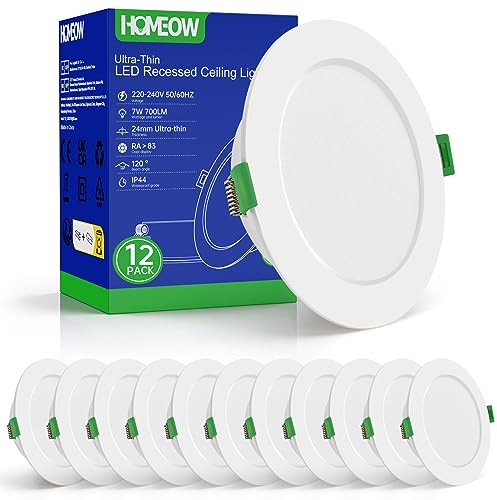 HOMEOW 12x Faretti LED da Incasso per Cartongesso, 220V 7W 6000K Luce Fredda Faretti LED Interno da Incasso, IP44 Faretto per Bagno, Diametro 118mm, Diametro foro 95-110mm