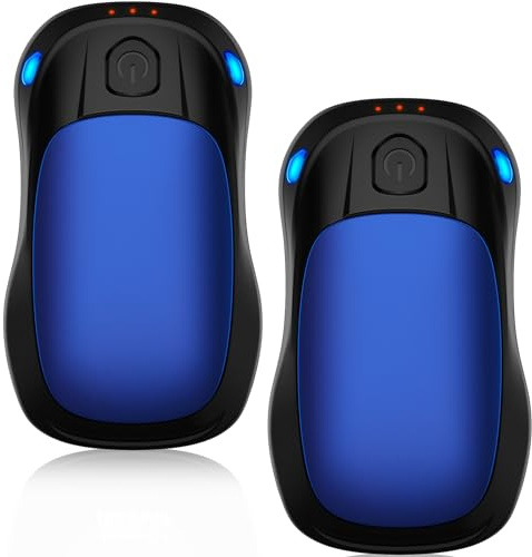 Chauffe Main Rechargeable, Lot de 2 Chaufferette Main Reutilisable avec 20 Heures de Chauffage Longue Durée, USB Chauffe-Main Electrique avec 3 Niveaux de Chauffe pour Poches et Gants (Bleu)