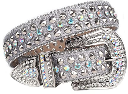 DBFBDTU Damen-Strass-Gürtel, Nietengürtel, Cowboy-Dornschließe, Bund, Cowgirl-Jeans, glitzernder Gürtel, silber, 122 cm