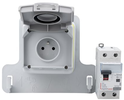 Französische Steckdose für Elektro Autos mit IP54 Ladesteckdose FI/LS-Schalter 20A für EV Autos (Nur Steckdose und RCBO Schalter Legrand)