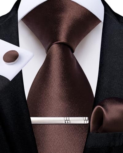 DiBanGu Einfarbig Krawatte für Herren formellen Seiden-krawatte und Einstecktuch Manschettenknöpfe Krawattenklammer Set für Hochzeit Party
