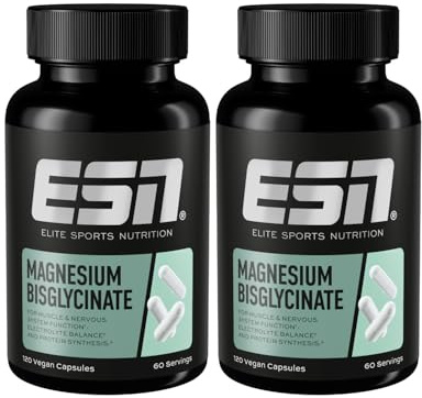 ESN Magnesium Bisglycinat Caps, 2 x 120 Kapseln | Magnesium-Kapseln, 194 mg Magnesium pro Tagesportion, Support für Energiehaushalt, hohe Bioverfügbarkeit - Made in Germany