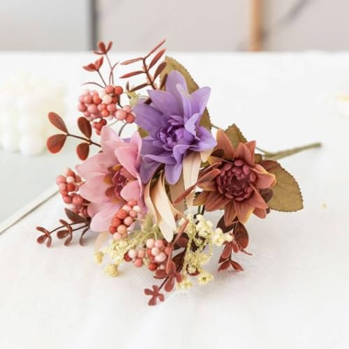 LVTFCO 30 cm echte Seide Dahlie Chrysantheme künstliche Blume Familie Büro Party Sonnenblumenstrauß Garten Hotel Hochzeitsdekoration, B3, lila