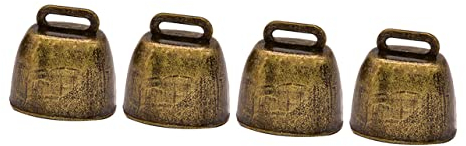 AOKWAWALIY Lot de 4 cloches en métal en fer pour vache, cloches en cuivre vintage, cloches de pâturage, cloches de vache, décoration de Noël, anneau de téléphone en cuivre, cloches anti-perte,