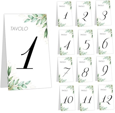 CORMAR SEGNAPOSTO SEGNATAVOLO CARTELLINO MATRIMONIO 24 PZ FOGLIE VERDI - DA TAVOLO 1 A TAVOLO 24