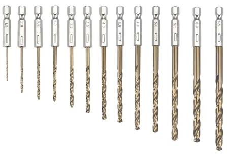 TA-VIGOR 13Pcs 1.5mm-6.5mm Hex Shank Twist Drill Bit Set, 1/4 Inch Shank HSS Titanium Coated Drill Bit Set Quick Change Twist Drill Bits for Woodworking, Plastic and Metal