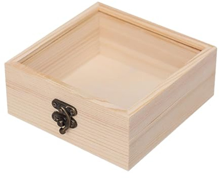 JISADER Scatola portaoggetti in Legno, vetrina per Gioielli portafoto con Coperchio in Vetro espositore per Caramelle, portagioielli per Gioielli Fai da Te, 12x12x5 cm