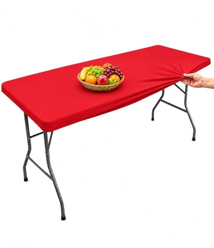 Morbuy Tischdecke Abwaschbar Rechteckig 183x76 cm Mit Gummizug, Outdoor Elastische Tischdecken Wetterfest Rot Gartentischdecke Tablecloth Perfekt Für Garten, Camping & Stehtische