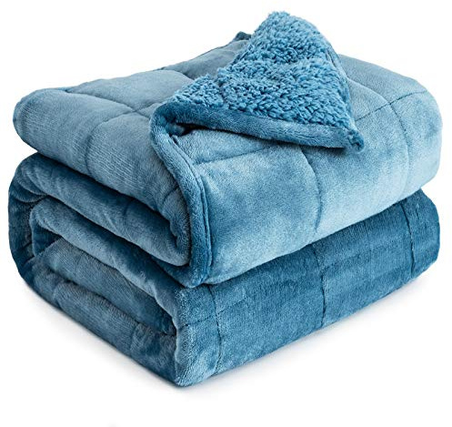 Gewichtsdecke für Queensize-Bett, Flanell, Shaggy, Sherpa, gewichtete Decken für Erwachsene, bequeme gewichtete Decken zum Beruhigen und Entspannen, schwere Bettdecken, 152,4 x 203,2 cm, Staatsblau