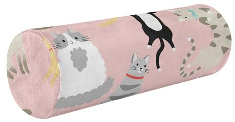 Polsterkissen für Beine Massage Tisch Yoga Nackenrolle Kissen Runde Kissen für Hals Zylinder Kissen Dekorative Rolle Kissen für Hals Unterstützung Katze Rosa Bunte Nette Cartoon