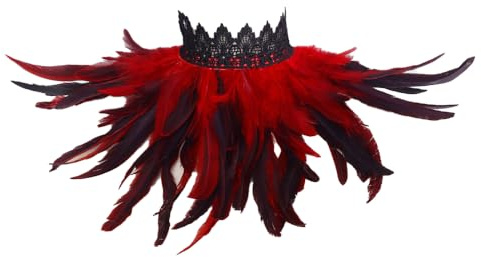 Anevous Feder Achselzucken Schalkragen Damen, Gothic Kragen Federkragen Schulterumhang Cape Schal Kostüm Feder Epaulet Shrug für Halloween Cosplay Party Kleidung Verkleidung, Karneval,Rot
