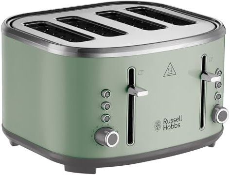 Russell Hobbs Toaster 4 Slice (Independent & Extra wide slots, 6 Browning levels, Frozen, cancel & reheat features with blue indicator light, removable crumb tray, Sage) Stylevia 26294