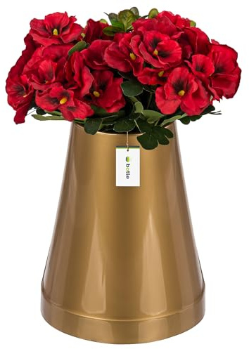 Vaso da cimitero a forma di cono, decorazione per tomba, vaso per fiori, altezza 25 cm, diametro 11,5 cm, composizione dorata, per fiori vivi e artificiali