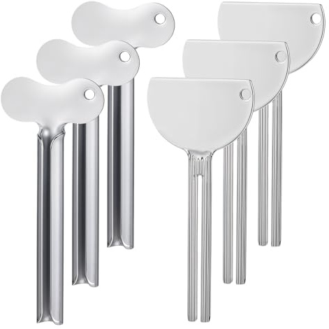 Dimeho Toothpaste Squeezer, 6 Pcs Metal Tube Squeezer Keys Tube Roller Stainless Steel Toothpaste Tube Squeezers Dispenser Tube Wringer Key for Toothpaste Cosmetic Hair Dye Paint Squeezer (A + B)