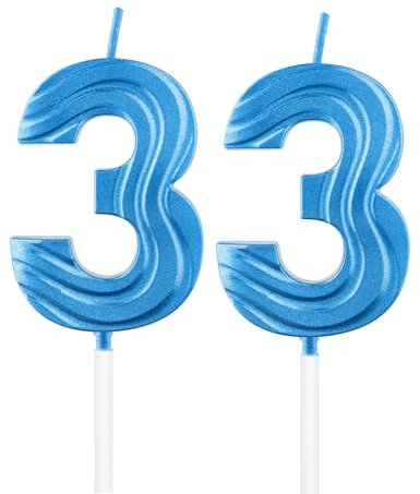 Candela di compleanno zaffiro, candela per 33° compleanno, blu scuro, numero 33, candele per torta, decorazioni per 31° compleanno, per donne e uomini, decorazione 3D blu per torte per feste di