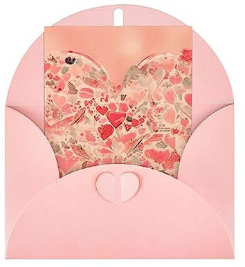 Grußkarte mit roten Herzen, elegante Perlen-Motiv, Papier, für Weihnachten, Segenskarte, Geburtstag, Valentinstag, Rosa