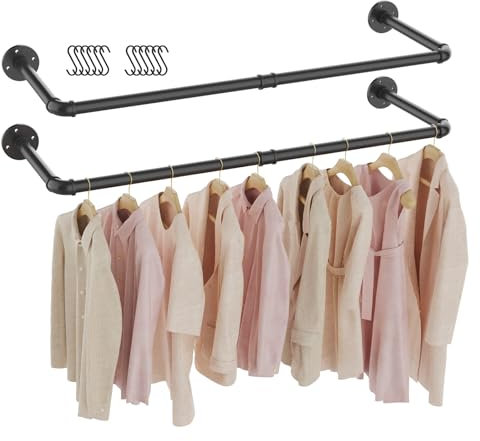 GUOHNHE 97cm Barra Appendiabiti da Parete, Set da 2, Bastoni per Armadi per Tubo Industriale, Penderia per Abiti Retrò Rimovibile, Appendere i Vestiti, per piccolo spazio, Nero, SG97B-2