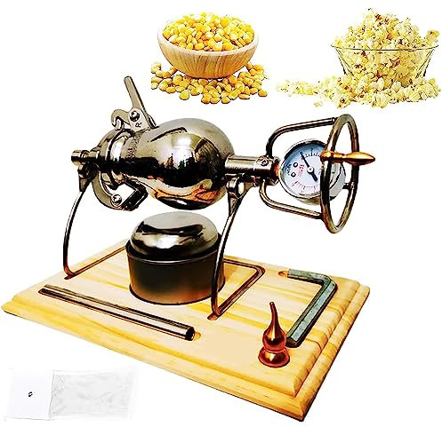 Máquina para palomitas de maíz de alta presión, mini máquina manual para palomitas de maíz, máquina de palomitas vintage, con manivela manual, manómetro, válvula de presión, grande 260 ml