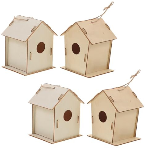 WHAMVOX 4stücke Unfertiges Holz Vogelhaus Zum Selbermachen Diy Vogelhäuschen Bastelset Graffiti Spielzeug Für Junge Mädchen Handbemaltes Malen Bauen Vogelkäfig Aus Holz Zum Bemalen