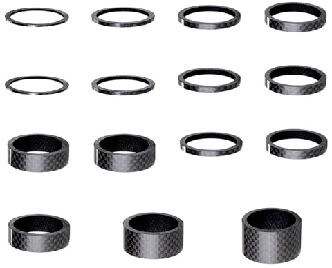 Yphzmtz 15 Stück Steuersatz-Abstandshalter für Fahrrad, 7 Größen Kohlefaser Rennrad Vorbau Distanzringe Fahrradgabel Spacers Kit 1mm/2mm/3mm/5mm/10mm/15mm/20mm