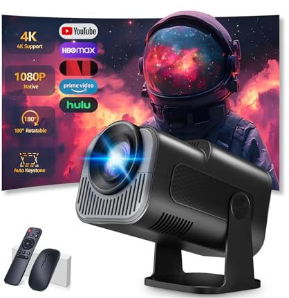 [App intégrée] Mini Vidéoprojecteur 4K 1080P 2026 Upgraded Projecteur avec WiFi 6 et Bluetooth 5.2 Projecteur Trapézoïdale Automatique, 270° Rotation Supporte HDMI/TV Stick/Memory Stick/Laptop, Noir
