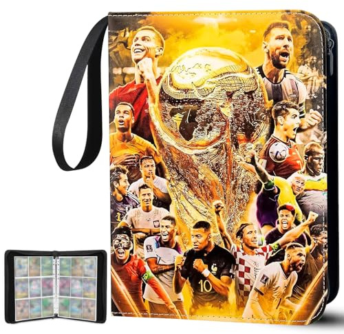 Sammelkarten Album, 50 Seiten 900 Karten Sammelalbum, Tragbarer Fussball Karten Sammelalbum, PU Wasserdicht Karten Binder, Große Sammelkarten Ordner für Geburtstag Party Geschenk (YFKC-900)