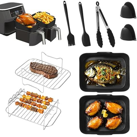 13 Stück Heißluftfritteuse Zubehör für Ninja Foodi AF300EU AF400EU AF500EU COSORI 7.6L-9.5L Und anderen Dual Zone Air Fryer, BPA-frei, Ninja Airfryer Zubehör, Air Fryer Accessories