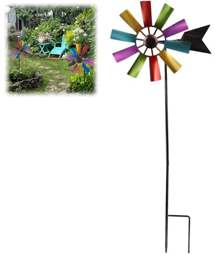 Molinillo de viento de metal para exteriores, decoración de jardín, molinillos de viento, escultura colorida para jardín, patio, césped, molino de viento colorido, molino de viento decorativo de