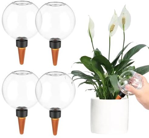 4Pcs 500ml Plant Watering Globes, Self‑Watering Bulbs with Terracotta Spike | Slow‑Release Automatic Plant Watering Devices for Indoor & Outdoor Potted Plants, Vacation Plant Care