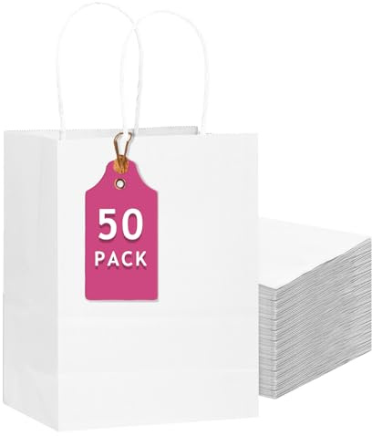 Gcardist 50 stycken vita stora presentpåsar gjorda av papper med handtag – 30 x 40 cm påsar partypresentpåsar för olika användningsområden