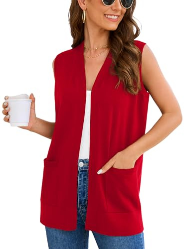 Wiwclo Veryoung Women's 2026 Sleeveless Cardigan Sweaters Fashion Casual Soft Knit Office Duster Vests with Cozy Pockets