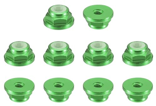 QUARKZMAN Aluminium Flansch Nylon Sicherungsmutter 10 Stück Flanschmuttern - M2 x 0,4mm Selbstsichernde Mutter Anodisiertes Metallmuttern Für Befestigungselemente (Grün)